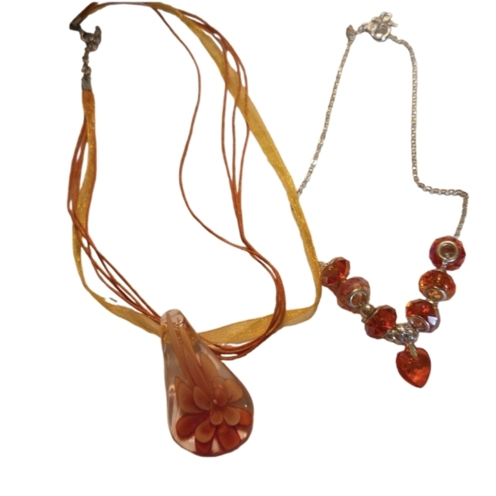 Orange and Yellow Floral Pendant Necklace
